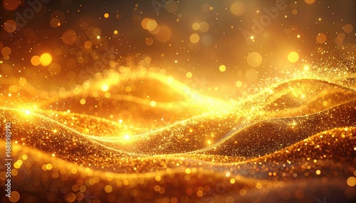 Sparkling Golden Waves with Shimmering Lights Background Design