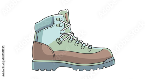 A detailed illustration of a sturdy hiking boot perfect for outdoor adventures and rugged terrain exploration