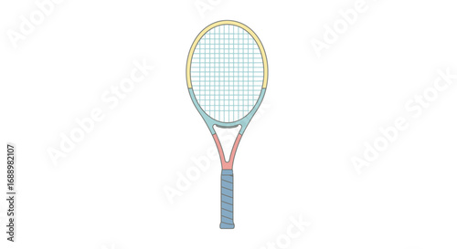 Vintage Style Tennis Racquet Illustration With Pastel Colored Frame and Grip Perfect for Sports Apparel and Retro Design Projects