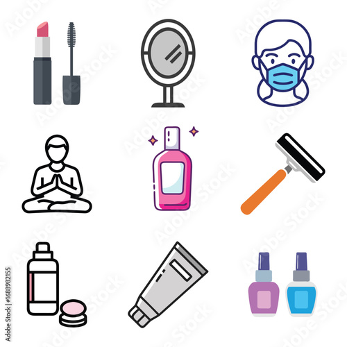 Colorful spa and beauty treatment icons for wellness and self-care services