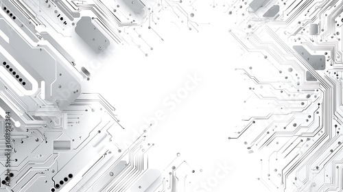 Abstract futuristic technology background with a white circuit board design for digital innovation and science concepts