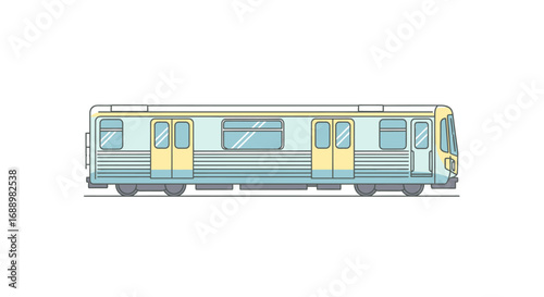 Retro Electric Train Carriage Design with Large Windows and Multiple Doors for Public Transportation Systems