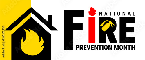 National Fire Prevention Month background, banner, card or poster design template is observed every year during October, to raise awareness about the mission. Vector illustration.