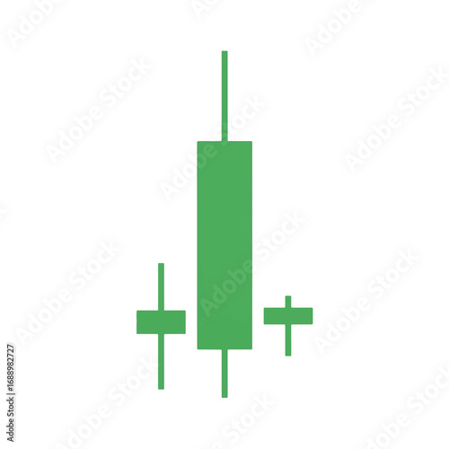 Green candlestick chart pattern with long body and wicks.