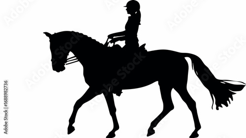 Elegant dressage rider gracefully guiding powerful horse in competition setting