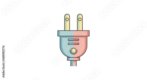 Illustration of an electrical plug with two prongs and a cable for connecting to a power source illustrating the concept of electricity and energy flow