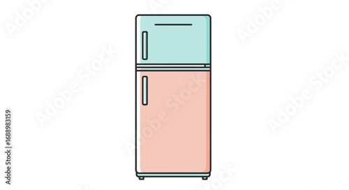 A Vintage Style Two Door Refrigerator Featuring a Teal Top Compartment and a Peach Colored Bottom Section with a Sleek Modern Design Aesthetic