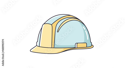 A detailed illustration of a light blue and yellow hard hat symbolizing safety and construction work in a clean environment