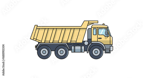 A Realistic Cartoon Image of a Yellow Dump Truck Ready for Construction Work Hauling Materials Safely