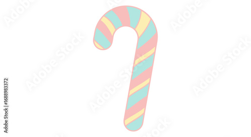 A Pastel Striped Candy Cane with a Gentle Curve Perfect for Holiday Decorations or Sweet Treats