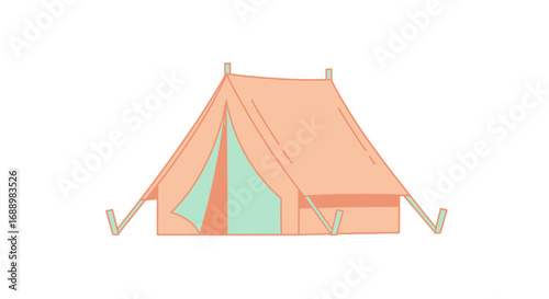 A Simple Peach Colored Canvas Tent Set Up For Camping And Outdoor Adventures With Stakes And Poles Ready To Go