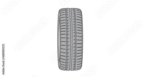 Detailed illustration of a vehicle tire showcasing its tread pattern and sidewall texture with a clean white background
