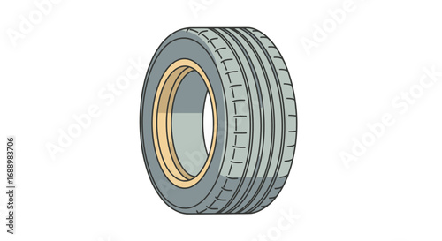 A detailed illustration of a single vehicle tire showcasing its tread pattern and rim detail highlighting its construction for automotive applications