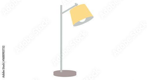 A tall modern floor lamp with a pastel yellow shade and a minimalist design illuminating a room with warm ambient light for reading or relaxation