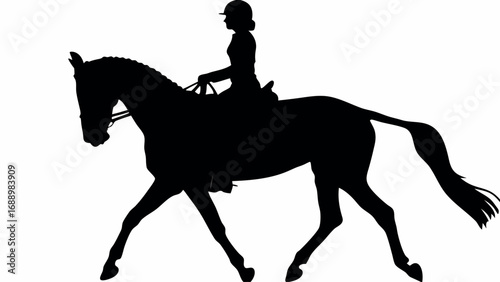 Elegant equestrian rider and horse in silhouette, showcasing grace and motion in a dynamic equestrian sport