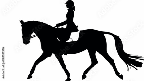 Elegant equestrian silhouette showcasing grace and power in a competitive horseback riding display.