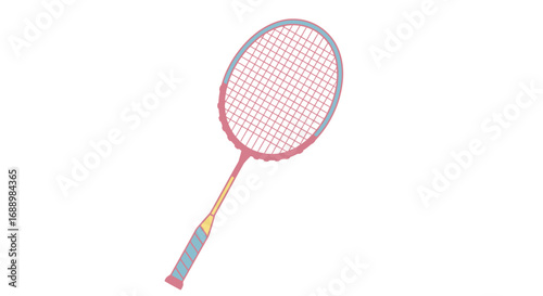 A Colorful Badminton Racket Ready for Play and Competition on the Court During a Sunny Day for Outdoor Sports and Athletic Activities