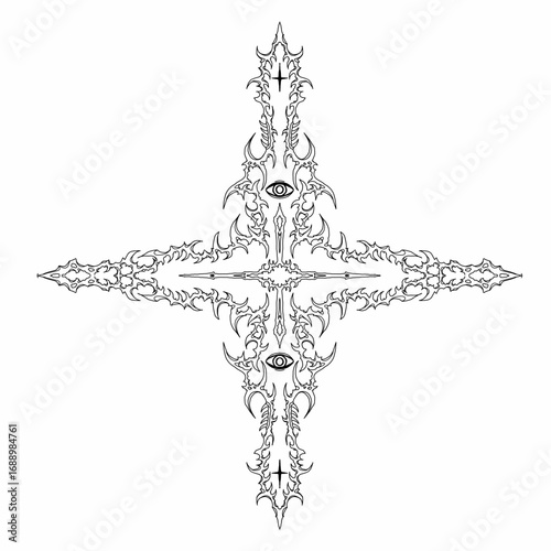 Tribal vector with mystical eye detail in gothic abstract style, perfect for tattoo design, dark art, occult symbol, and metal artwork.