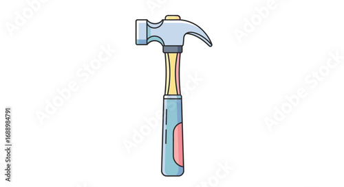 A Vivid Illustration of a Claw Hammer with a Light Blue Head and a Multi Colored Handle on a Plain White Background