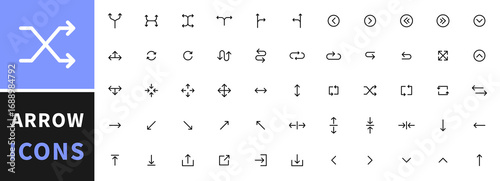 Arrow vector icon set in thin line style.Collection vector arrows icon set for media controls and pointers collection on white background. Vector illustration