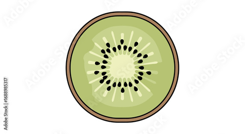 A vibrant and refreshing illustration of a sliced kiwi fruit showcasing its characteristic green flesh and tiny black seeds arranged in a circular pattern