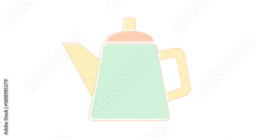 A Simple Stylized Illustration of a Mint Green Teapot with a Peach Lid and Yellow Spout and Handle on a White Background