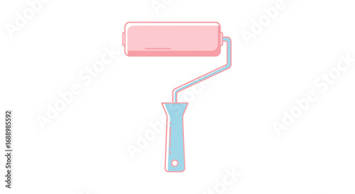 A Clean Blue Handle Paint Roller With a Pink Roller Head Used for Interior Home Improvement and Decorating Projects