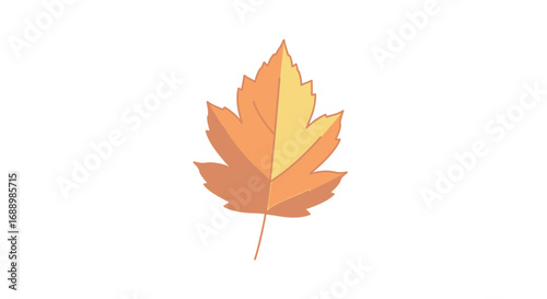 A single autumn leaf displays a gradient of warm colors from orange to yellow on a white background representing the changing seasons