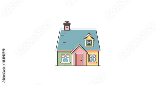 Cozy Colorful House with Chimney and Windows Vector Illustration Minimalist Style Simple Architectural Design