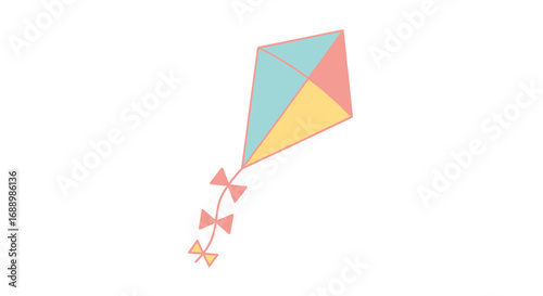A Delightful Diamond Shaped Kite Flying High on a Breezy Day with Pretty Bows Attached to its Tail