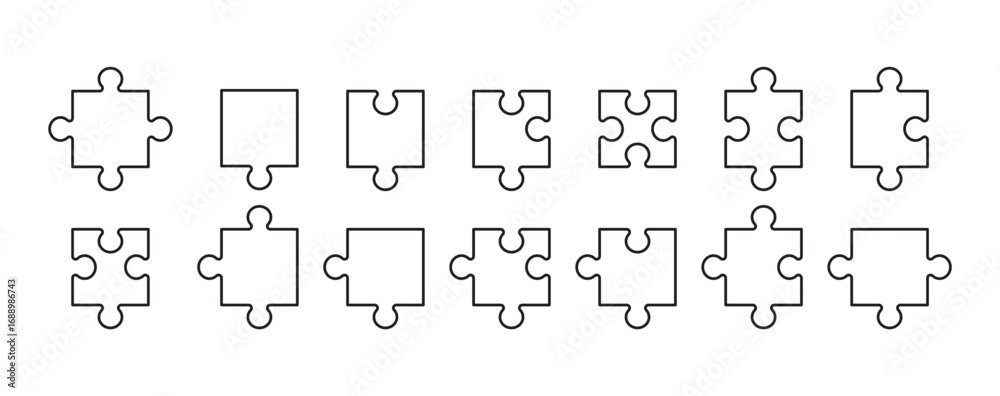 Obraz premium Puzzle Pieces Outline Vector Icon Set