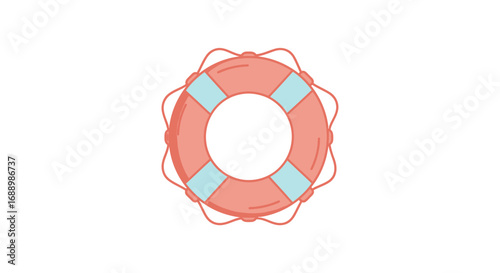A Round Orange Lifebuoy with Blue Stripes Floating Gracefully on a White Background Ready for Emergency Rescues at Sea and Ocean Adventures