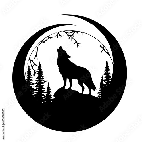 Lone forest wolf and crescent vector 