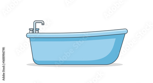 A Simple Illustration of a Blue Bathtub with Chrome Faucet and Handles Ready for a Relaxing Bath
