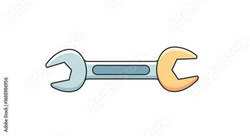 Illustration of a Dual Sided Wrench with Chrome and Orange Colored Heads Symbolizing Mechanical Repair and Toolkits for DIY Projects