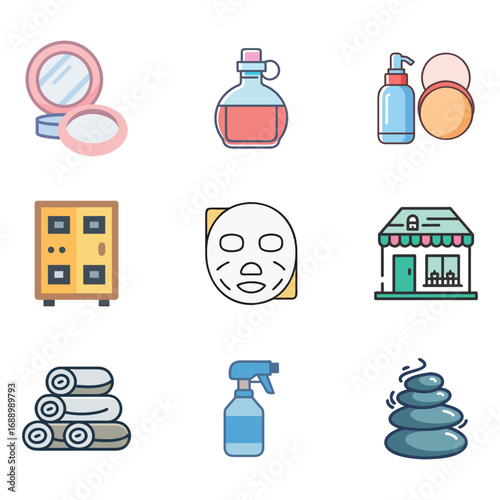 Colorful spa and beauty treatment icons for wellness and self-care businesses