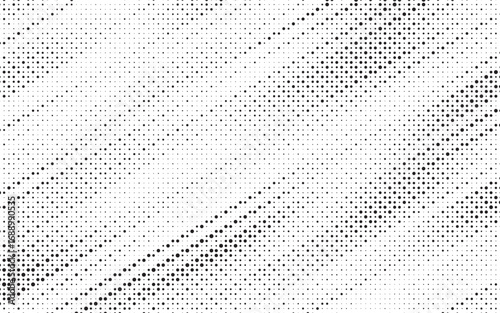 Halftone gradient. Faded stochastic dotwork texture. Random grunge noise background. Black dots, speckles or particles wallpaper. Halftone vector monochrome backdrop