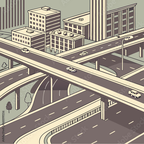 Beige and Grey City Highway Interchange Pixel Art