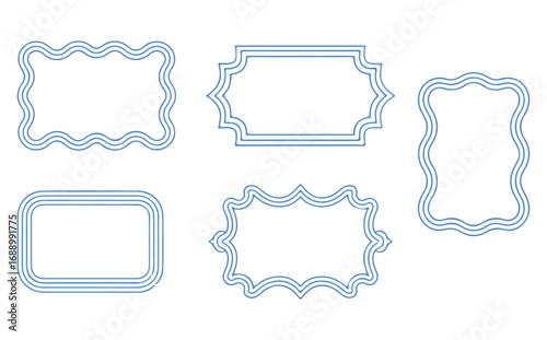 Minimal Blue Decorative Frame Set with Wavy Border Designs