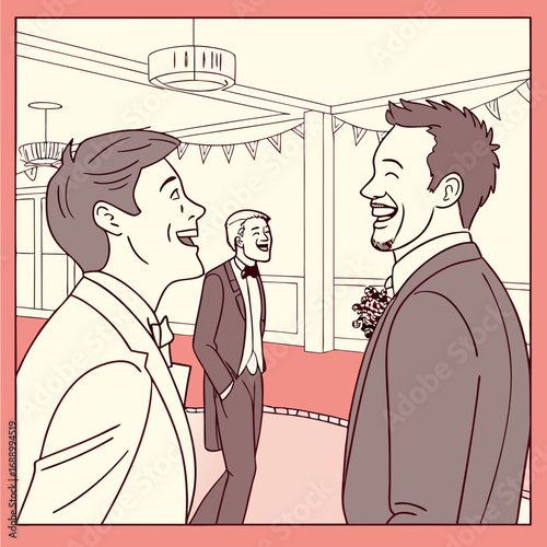 Happy Grooms at Wedding Reception Illustration