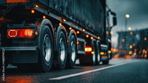 Cargo truck with lights on road