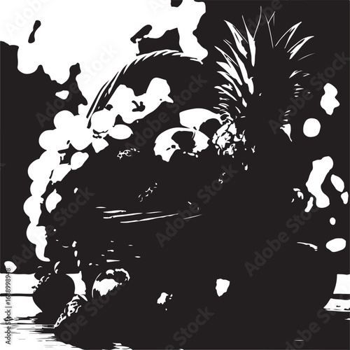 Abstract Black and White Fruit Still Life graphic
