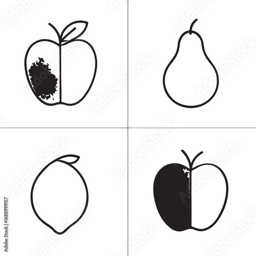Fruit Icons Apple Pear And Peach Halves half