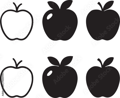 Apple Icons Outline and Silhouette fruit