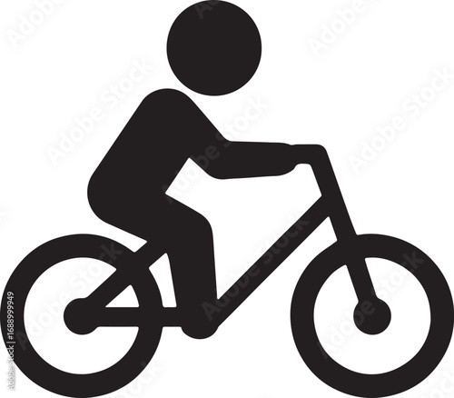 Simple black silhouette of a person riding a bicycle with geometric shapes silhouette
