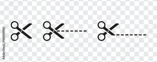 Scissors Cut Line Icon Set Sewing Tailor