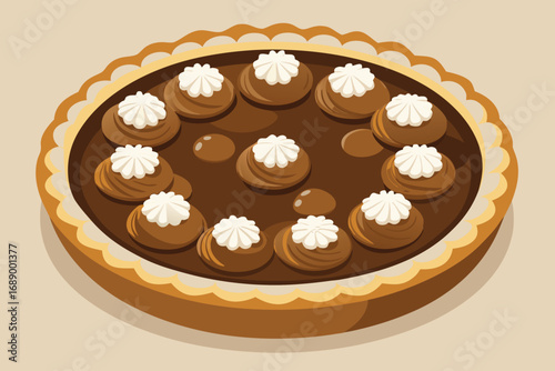Indulgent chocolate tart topped with creamy swirls and rich ganache, a decadent dessert treat