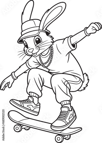 Cool Rabbit Skateboarder Performing Tricks with Style in a Sunny Skate Park Setting