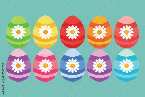 Vibrant Easter eggs with cheerful daisies bloom, celebrating spring's joyful arrival and festive traditions