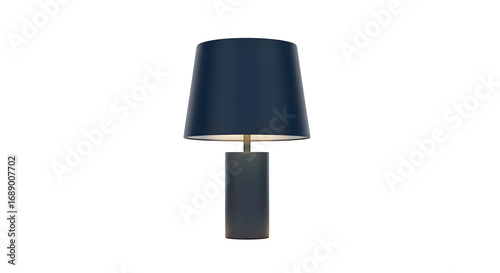 Blue modern lamp shines on dark background. Useful for product photography, home decor, and website banner.